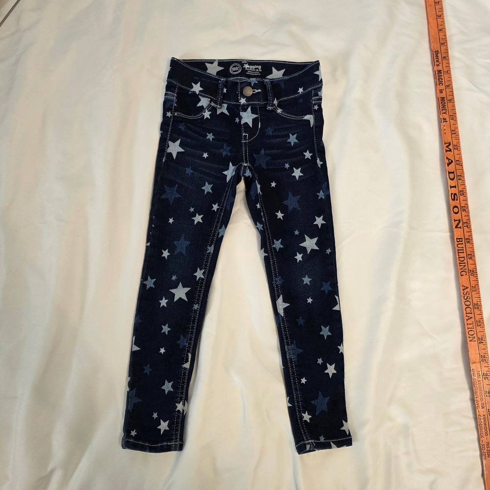 Wonder Nation Girls Star Print Jeggings Dark Wash Blue Denim Size XS 4-5